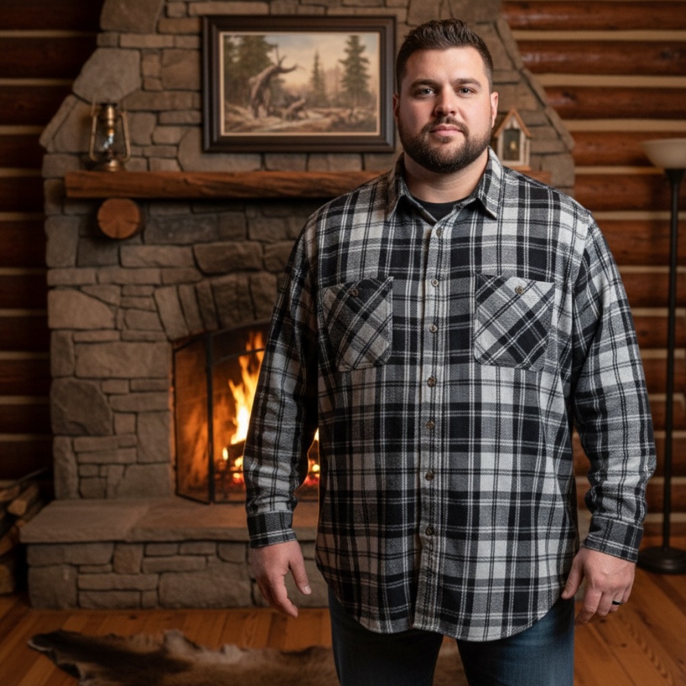 St John’s Bay dark blue & beige plaid button up shirt shacket